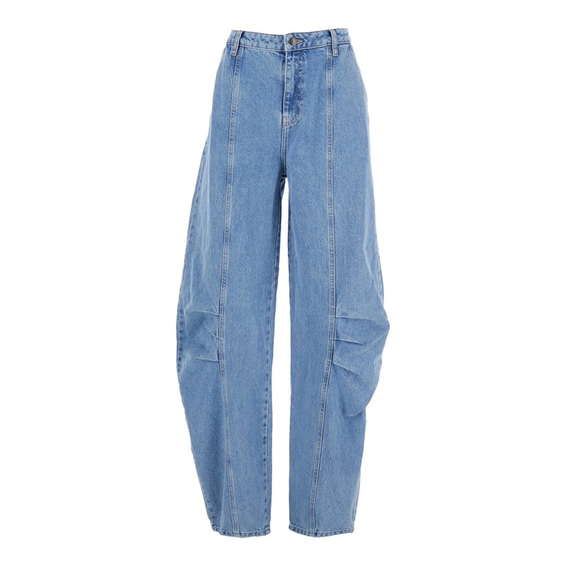 Light Blue Jeans with Central Stitching and Logo Patch on the Back in Denim Woman