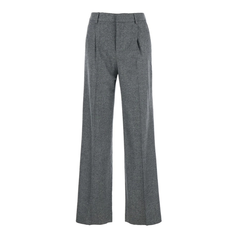 ‘Lola’ Grey Pants with High Waist and Pleated Details in Wool Stretch Woman