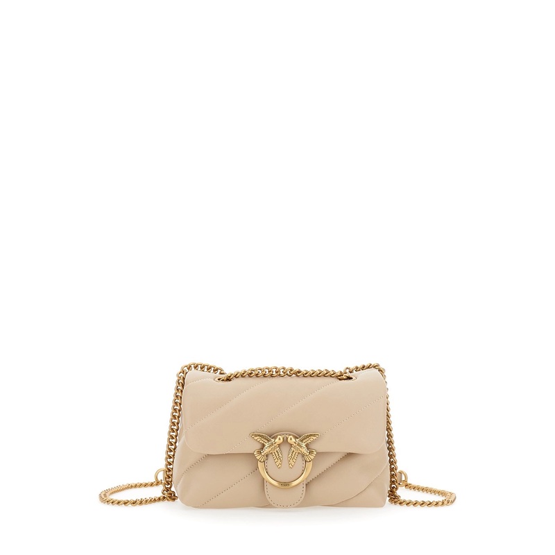 ‘Love Classic Puff’ Beige Shoulder Bag with Diagonal Maxi Quilting in Leather Woman