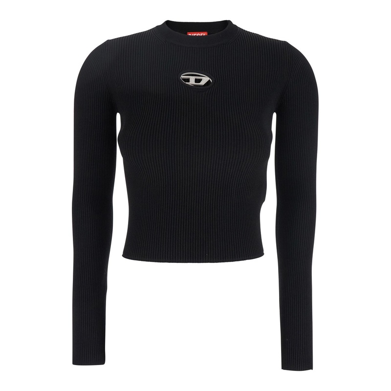 ‘M-Valari’ Black Sweater with Oval D Logo Plaque on the Front in Viscose Blend Woman
