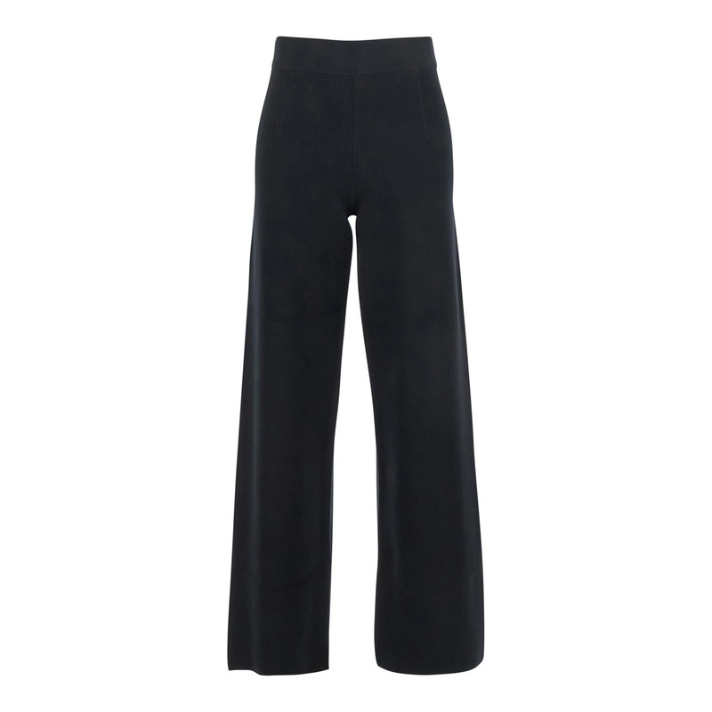 ‘Marzia’ Black Palazzo Pants with Elastic Waist and Wide Leg in Viscose Blend Woman