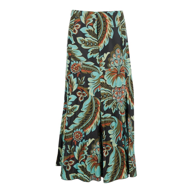 Multicolor Pleated Skirt with Floral Print in Fabric Woman