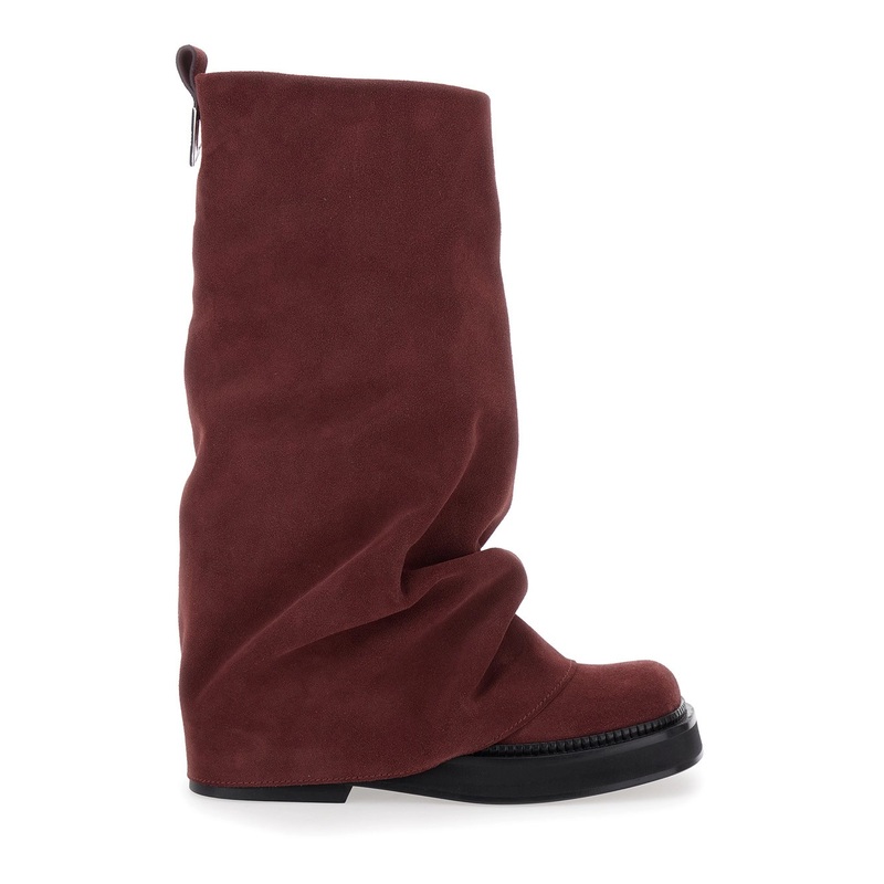 ‘Robin’ Bordeaux Combat Boots with Pull-On Tab in Suede Woman