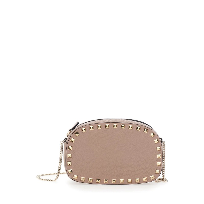 ‘Rockstud’ Pink Mini Bag with Chain-Link Shoulder Strap and Rockstud Embellishments in Grained Leather Woman