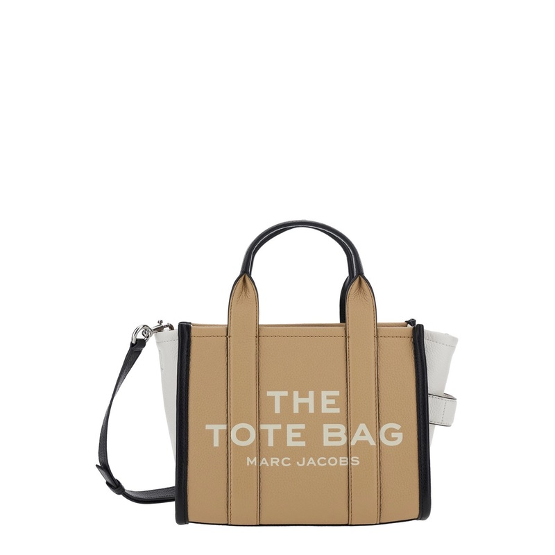 ‘The Small Tote Bag’ Beige Handbag with Logo in Leather Woman