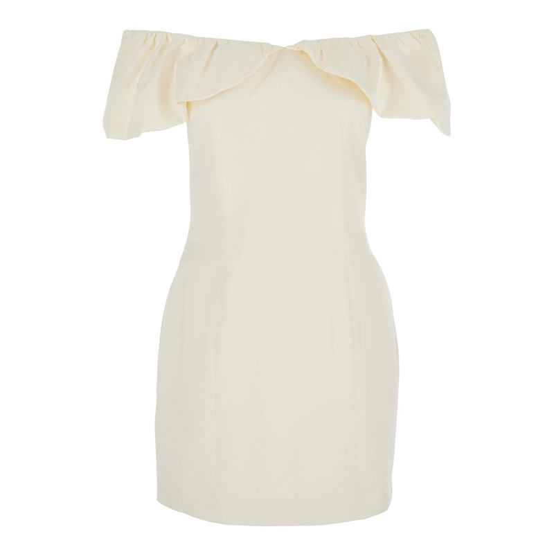 White Off-Shoulder Ruched Mini Dress in Tech Fabric Woman