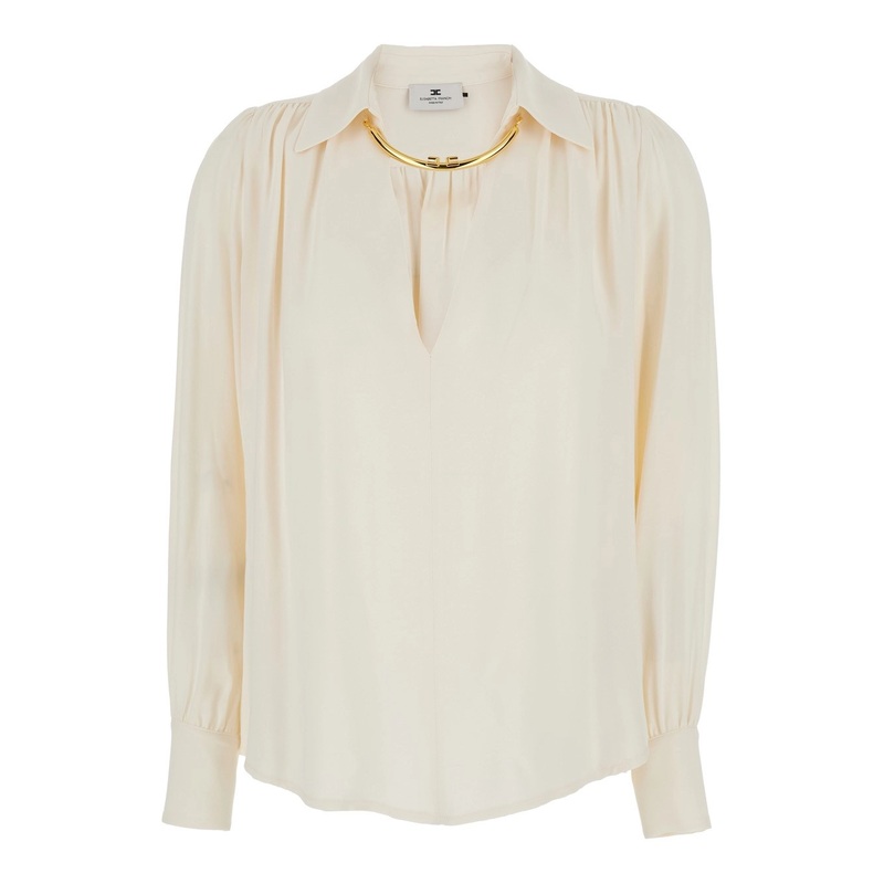 White Shirt with Metallic Collar Decoration in Viscose Woman