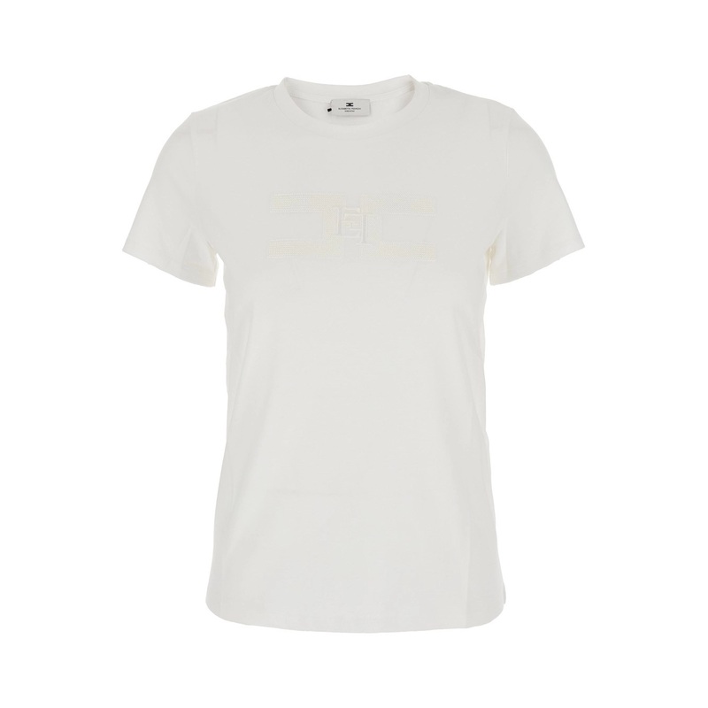 White T-Shirt with Embroidered Logo on the Front in Cotton Woman