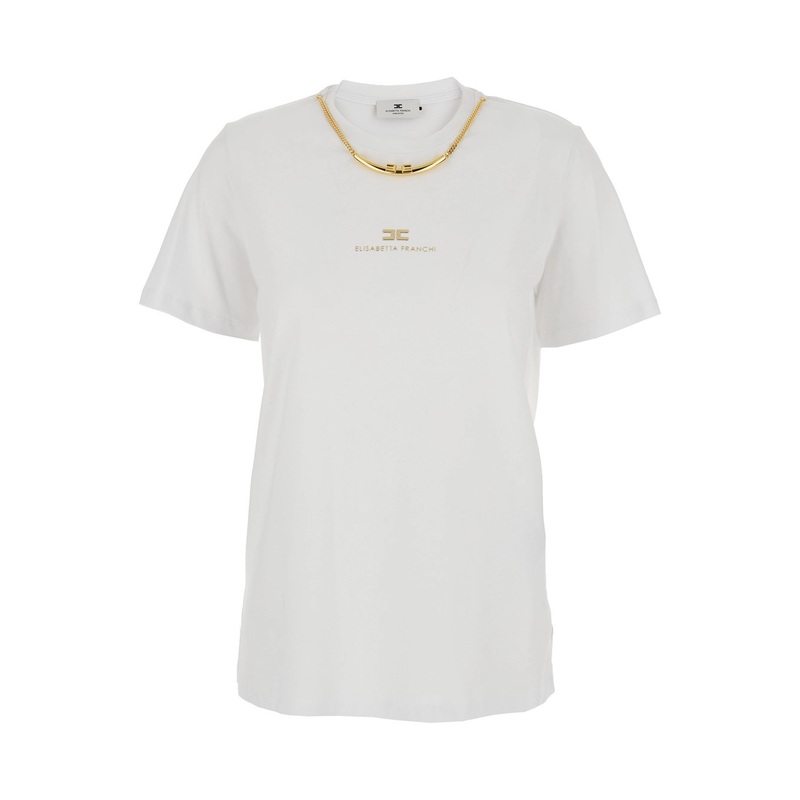 White T-Shirt with Metallic Logo on the Front in Cotton Woman