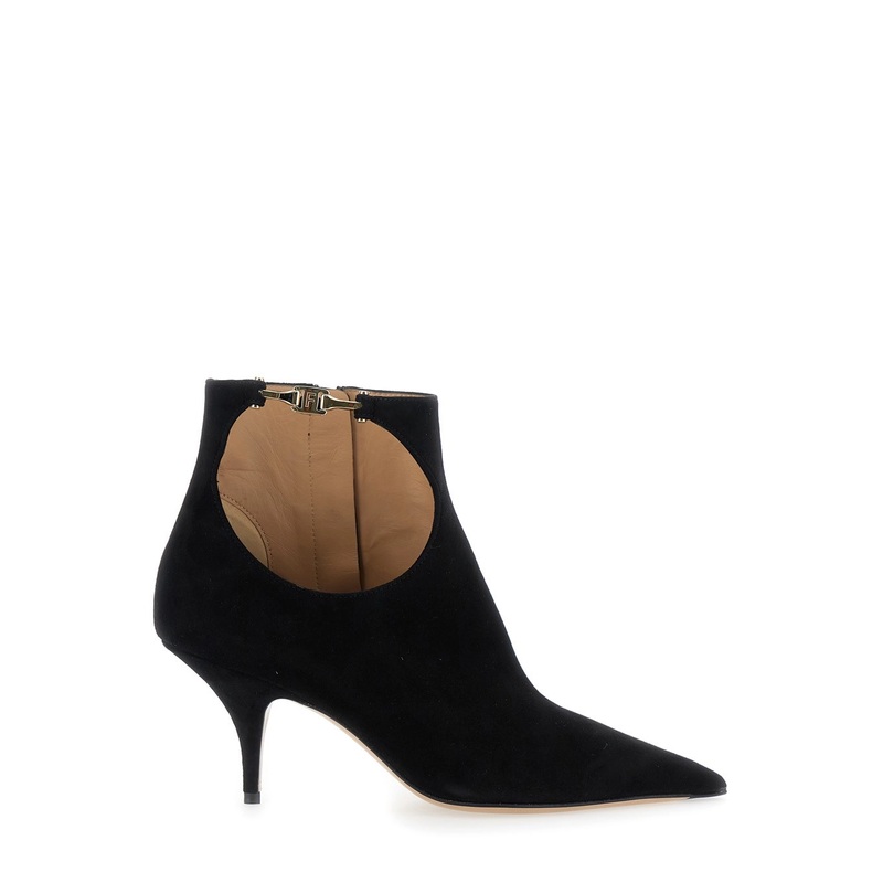 ‘Agia’ Black Ankle Boots with Cut-Out Detail and Stiletto Heel in Suede Woman