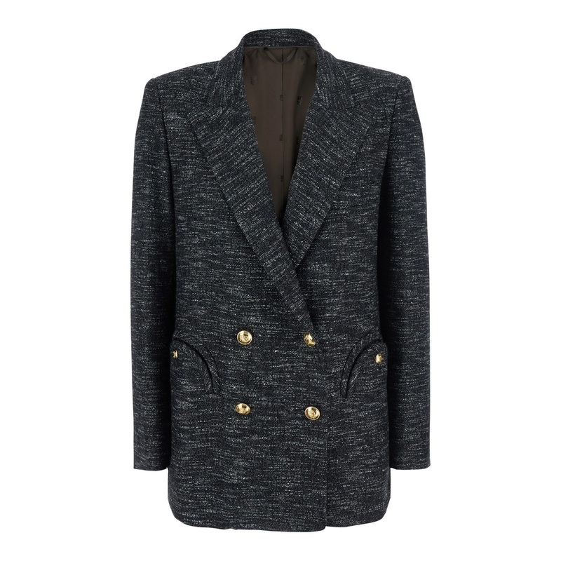 ‘Aifer’ Grey Double-Breasted Jacket with Notched Revers in Wool Blend Woman