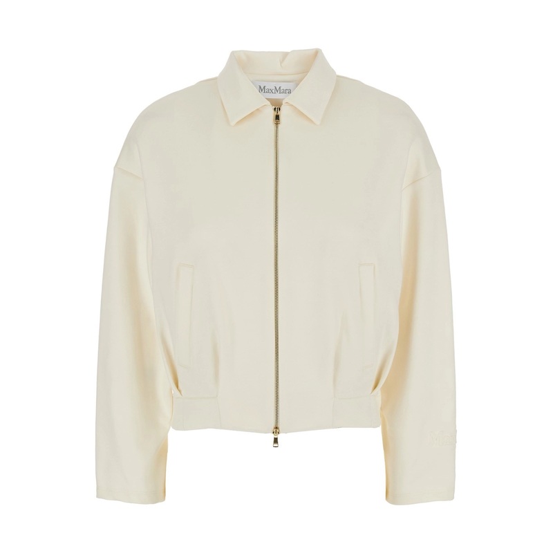 ‘Argenta’ White Sweatshirt with Front Zip Closure and Classic Collar in Silk and Cotton Blend Woman