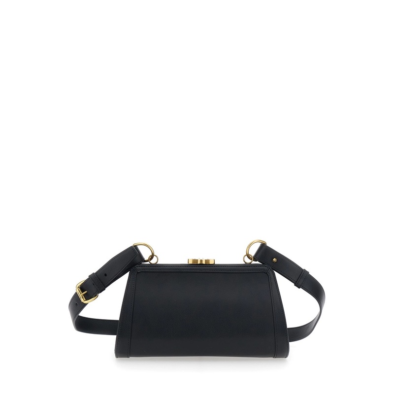 ‘Ascot’ Black Shoulder Bag with Removable Shoulder Strap and Buckle Detail in Leather Woman