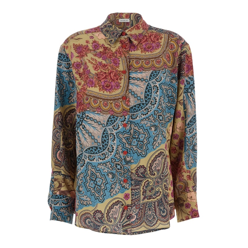‘Ava’ Multicolor Shirt With Classic Collar And All-Over Paisley Print in Silk Woman