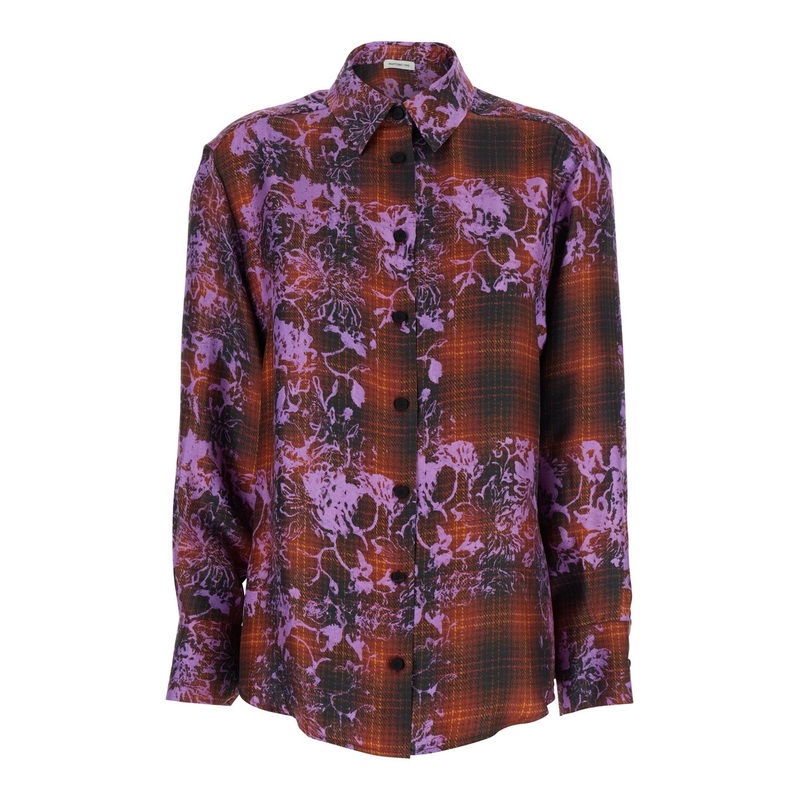 ‘Ava’ Multicolor Shirt with Classic Collar and All-Over Print in Silk Woman