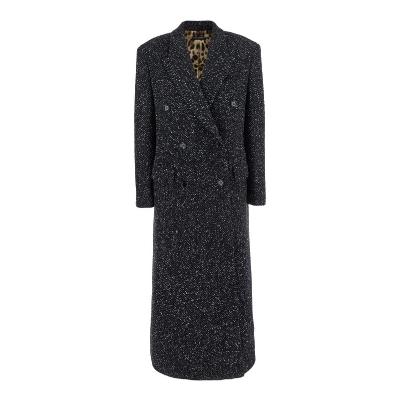 Black Double-Breasted Coat with Peak Revers in Wool Blend Woman