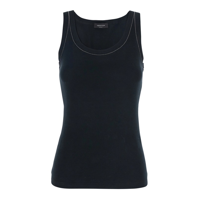 Black Sleeveless Top with Round Neck in Cotton Woman