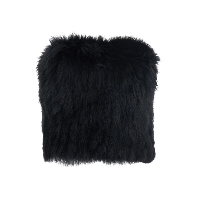 Black Top with Sleeveless Design in Fur Woman