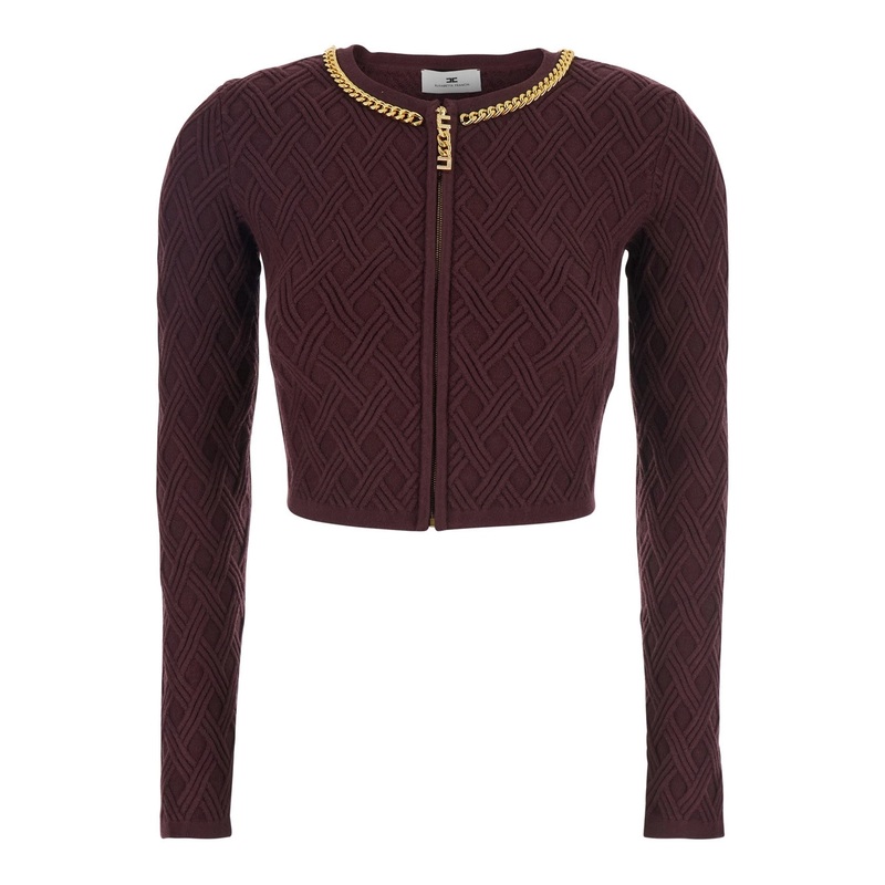 Bordeaux Cropped Sweater with Chain Embellishment in Viscose Blend Woman