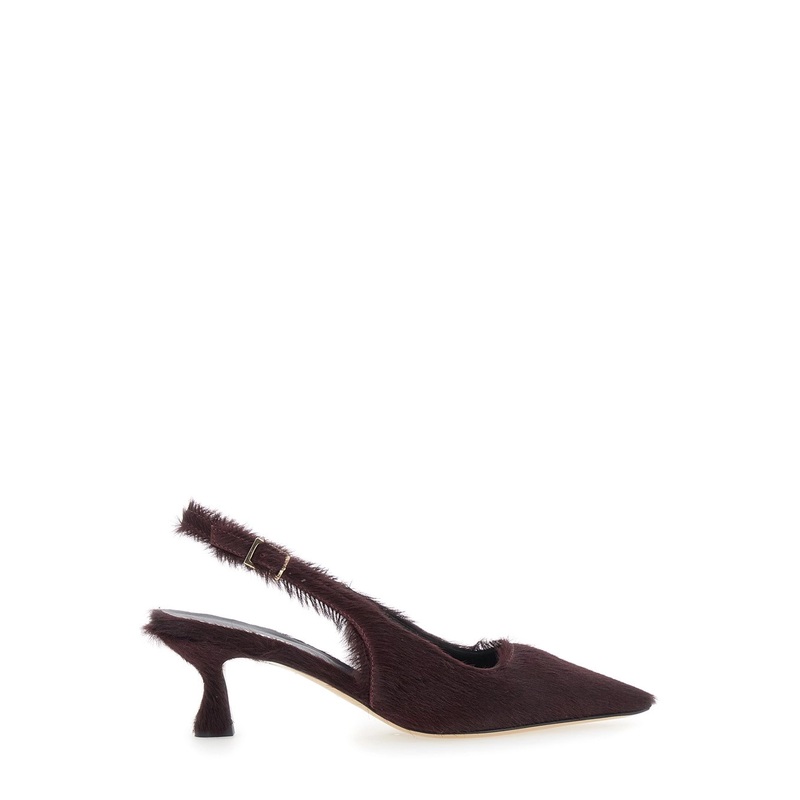 Bordeaux Pumps with Pointed Toe and Fur Effect in Leather Woman
