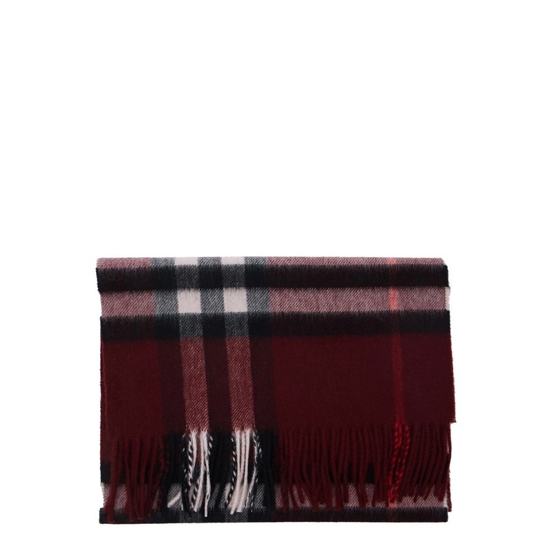 Bordeaux Rectangular Scarf with Fringed Hem and All-Over Check Motif in Cashmere Woman