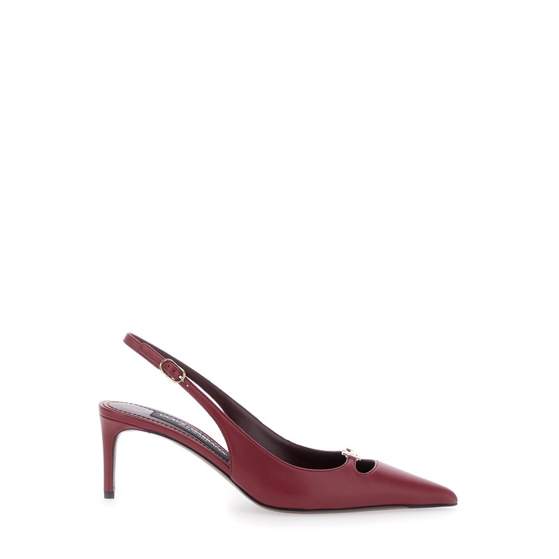 Bordeaux Slingback Pumps with Medium Stiletto Heel and Logo Plaque on the Front in Patent Leather Woman