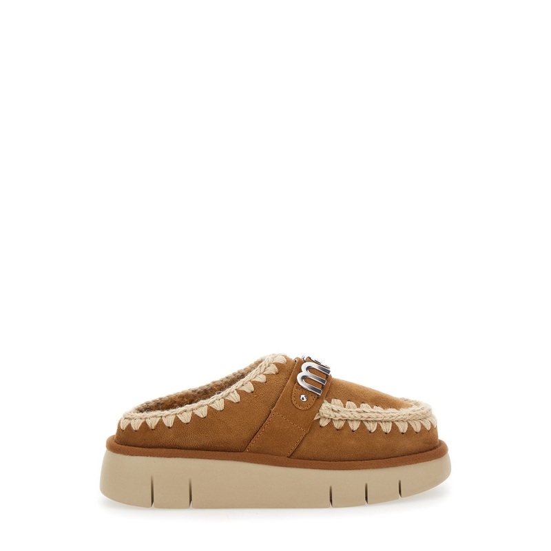 ‘Bounce’ Beige Mules with Logo Lettering and Open Rear in Leather Woman