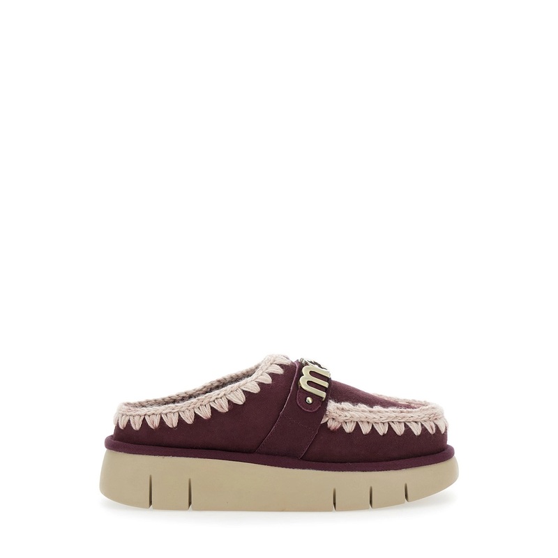 ‘Bounce’ Bordeaux Mules with Logo Lettering and Open Rear in Leather Woman