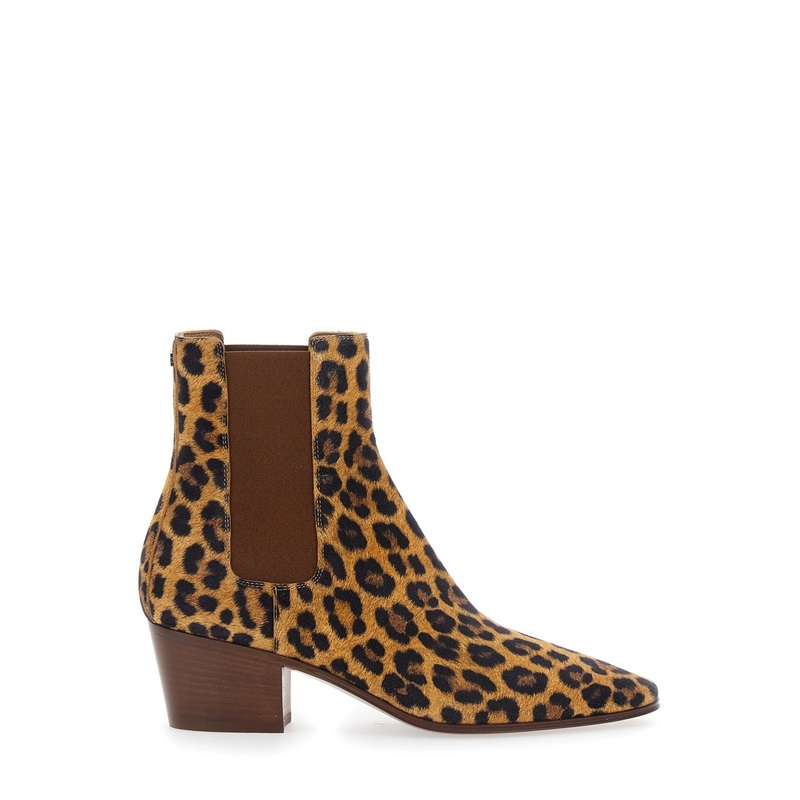 Brown Ankle Boots with All-Over Leopard Print in Leather Blend Woman