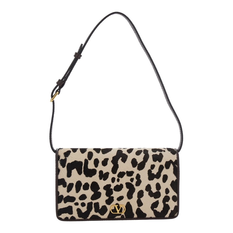 Brown Mini Bag with Adjustable Shoulder Strap and Leopard Motif in Leather Woman