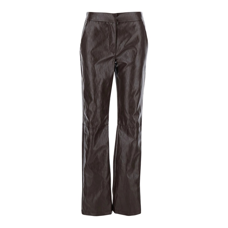 Brown Pants with Belt Loops and Side Pockets in Faux Leather Woman