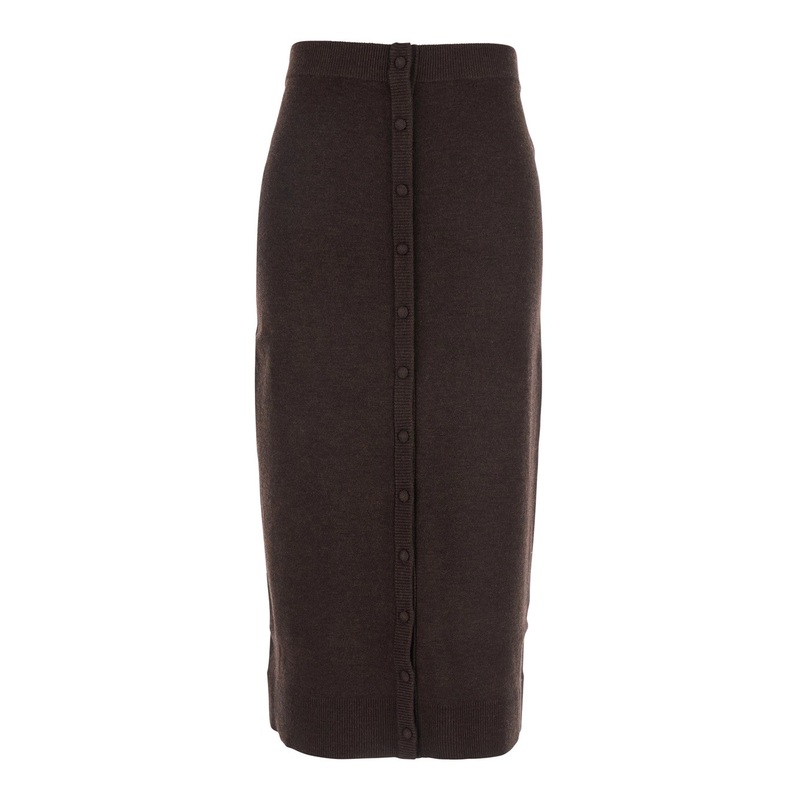 Brown Skirt with Button Fastening in Wool Woman