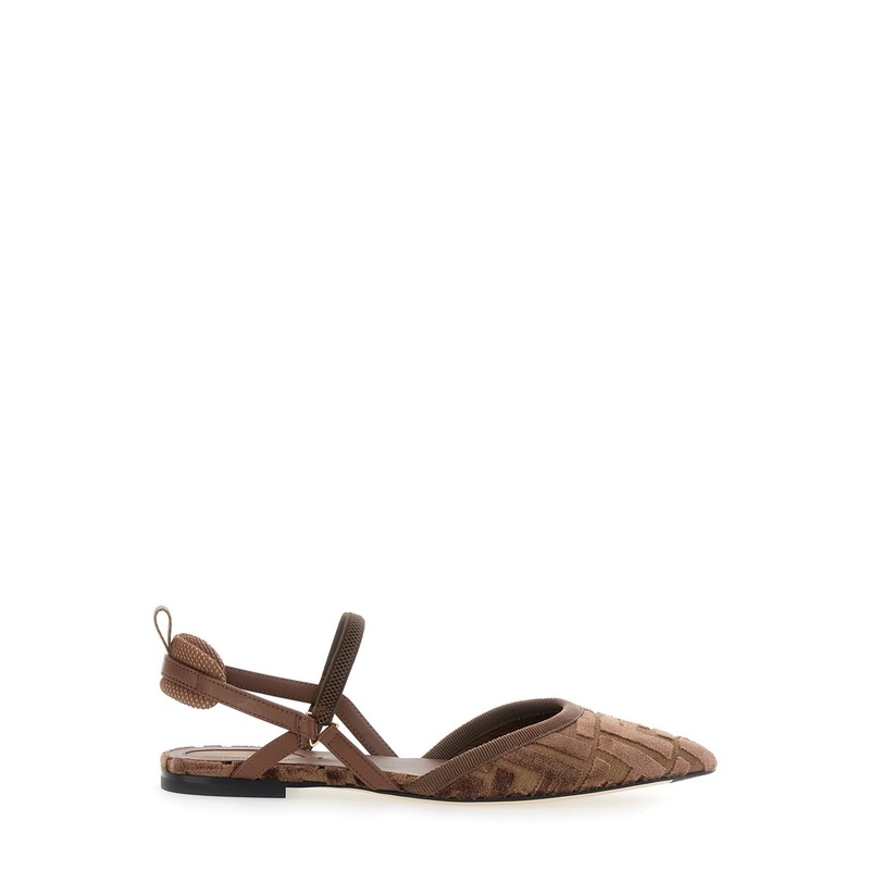 ‘Colibr Lite’ Brown Flat Slingback with All-Over FF Motif in Cotton Woman
