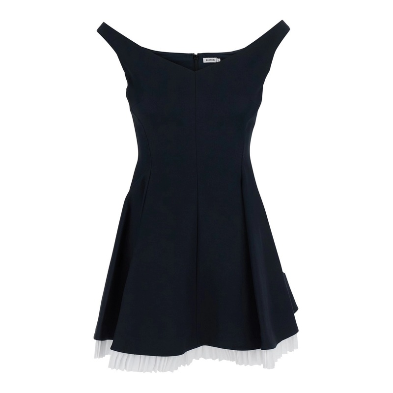 ‘Dorothie’ Black Off-Shoulder Mini Dress with Contrasting Hem in Cotton Blend Stretch Woman