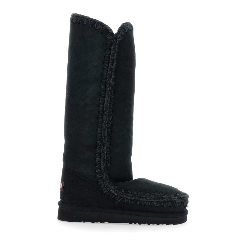 ‘Eskimo’ Black Boots with Braided Effect and Logo Patch on the Rear in Leather Woman