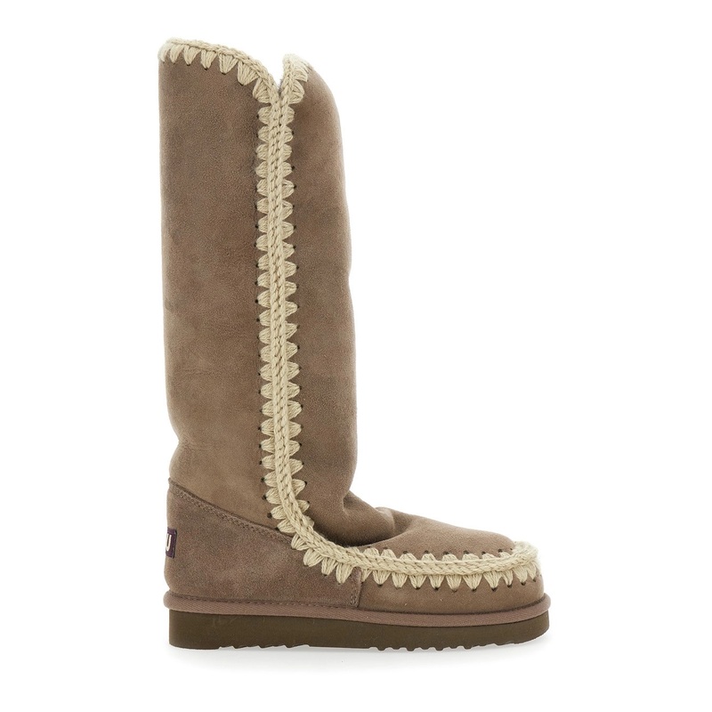 ‘Eskimo’ Grey Boots with Braided Effect and Logo Patch on the Rear in Leather Woman