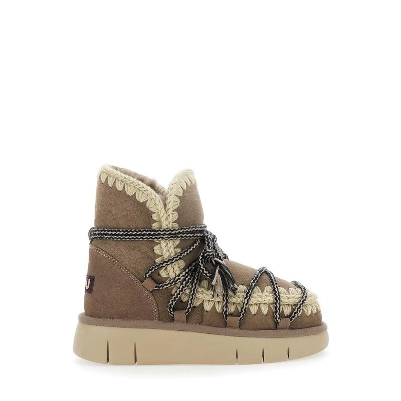 Grey Ankle Boots with Lace Closure and Tassel Detail in Leather Woman