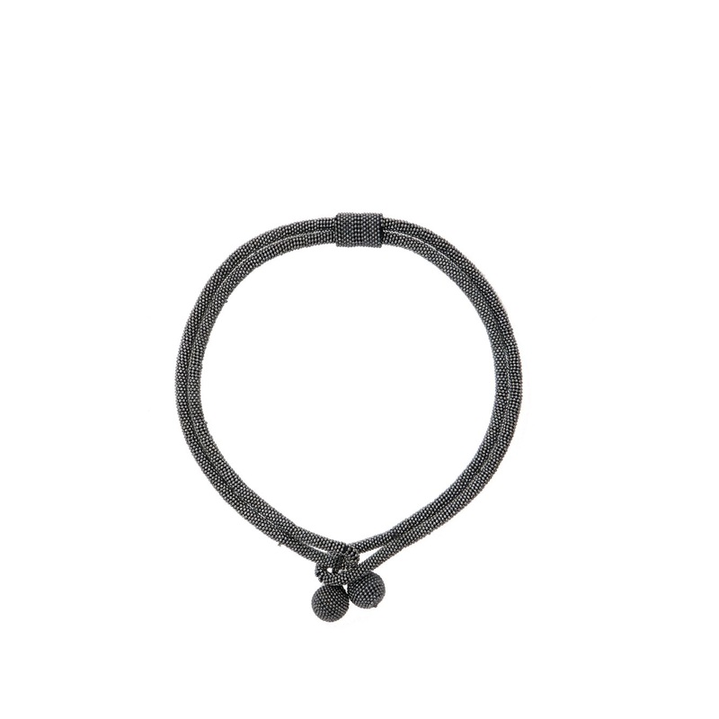 Grey Necklace with Beaded Design and Rhinestone Embellishment in Faux-Pearls Woman