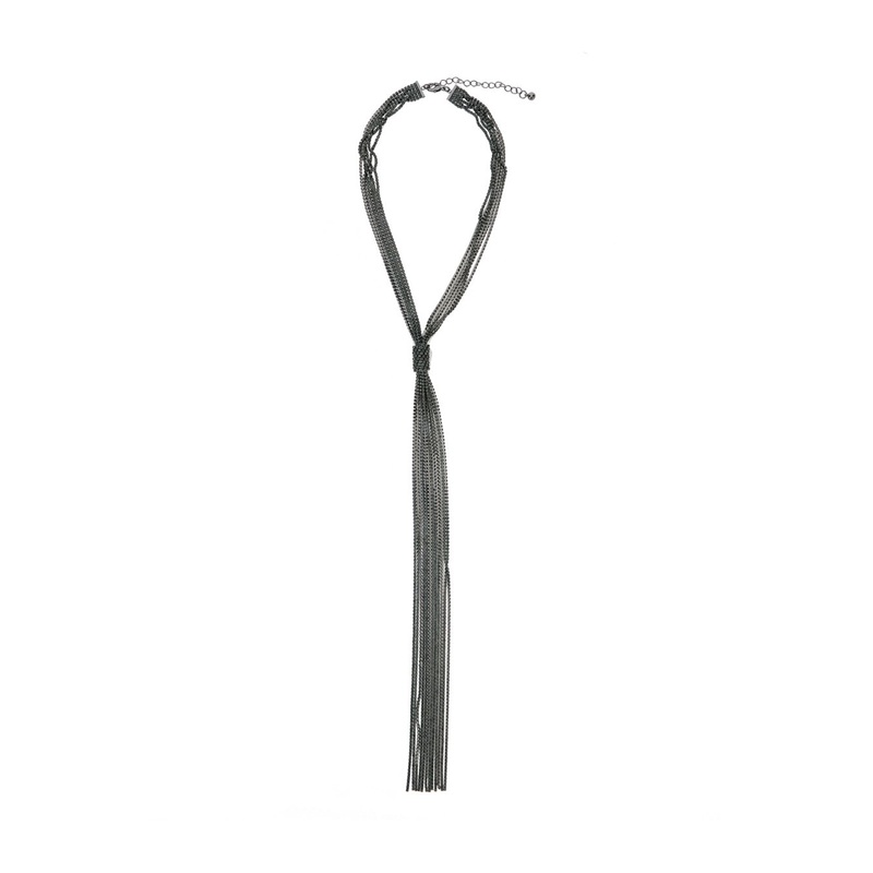 Grey Necklace with Crystal Embellishment and Lobster Clasp in Metal Woman