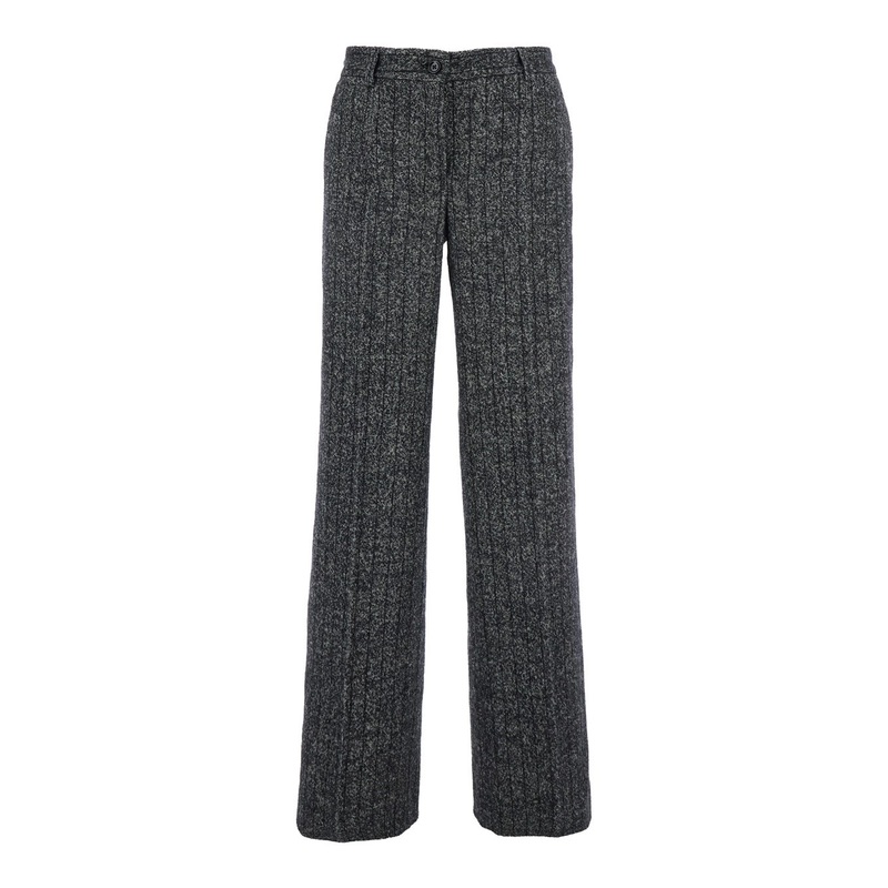 Grey Pants with Wide Leg and Pinstripe Motif in Wool Blend Stretch Woman
