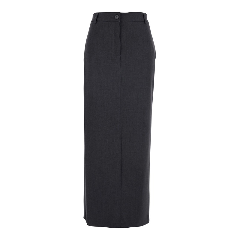 Grey Skirt with Buttons and Logo Plaque on the Back in Fabric Woman