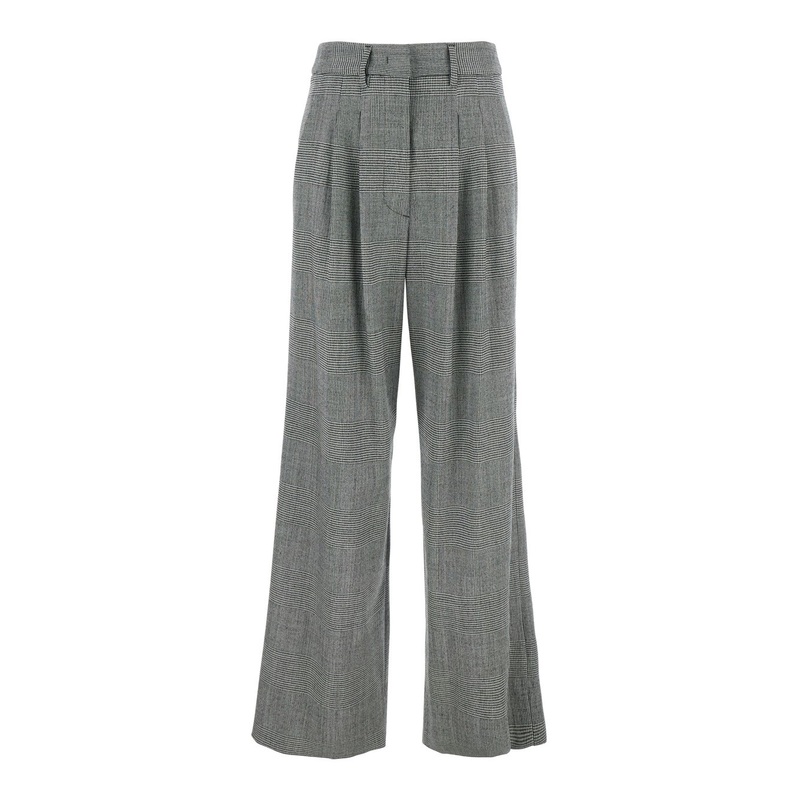 Grey Trousers with All-Over Striped Pattern in Wool Woman