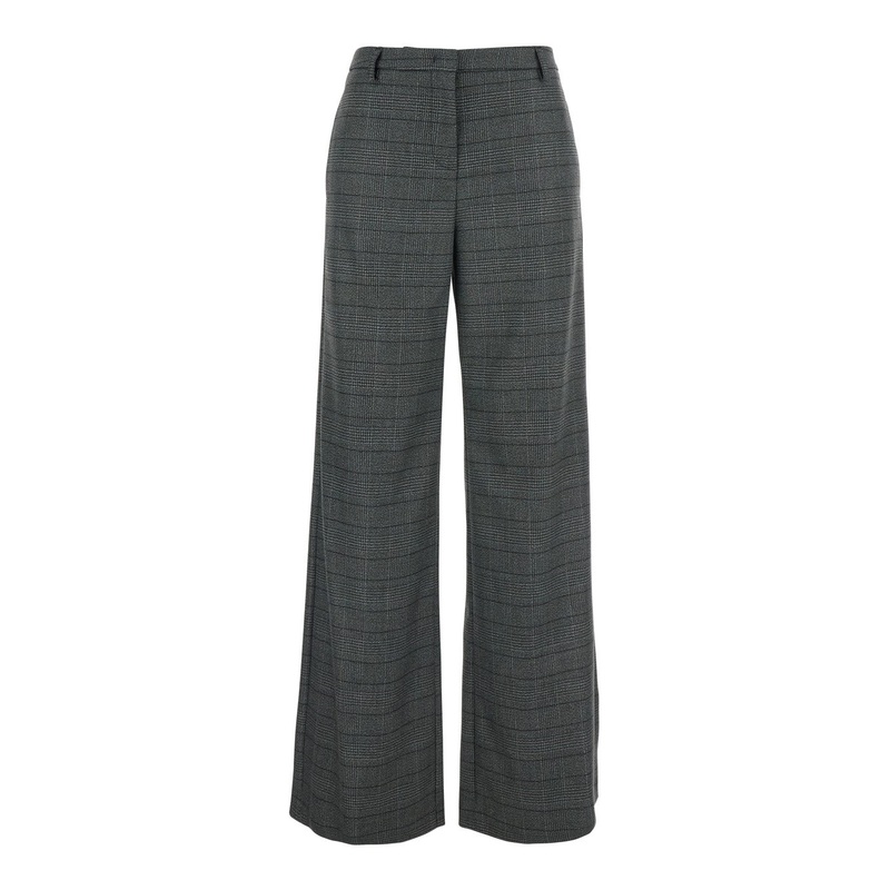 Grey Trousers  with Striped Motif in Wool Woman