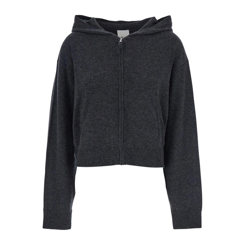 Grey Zip-Up Hoodie with Zip closure in Wool Woman