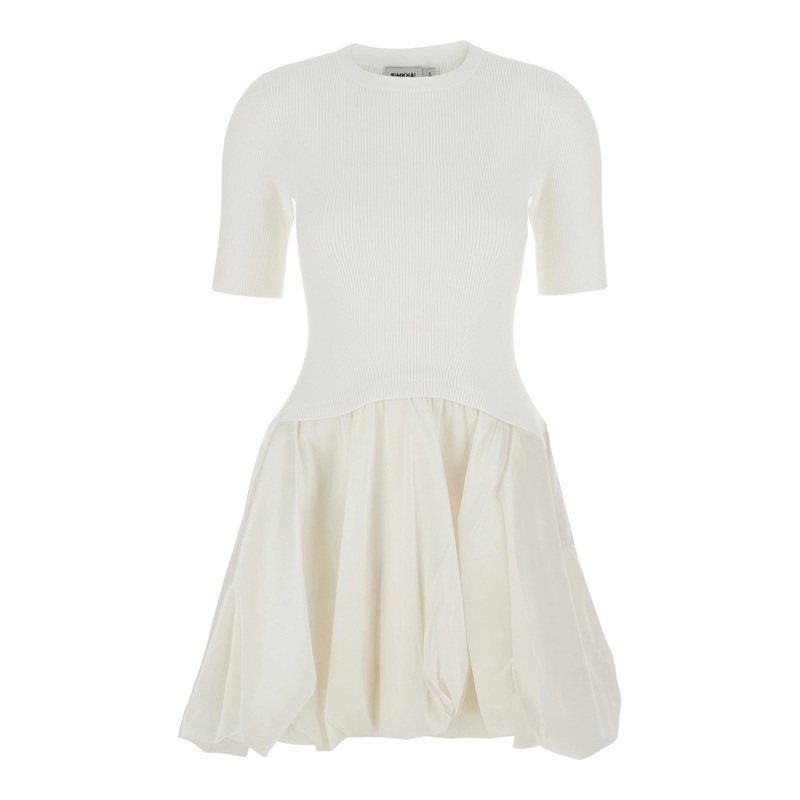 ‘Kenny’ White Crewneck Mini Dress with Puffed Skirt in Viscose Blend Woman