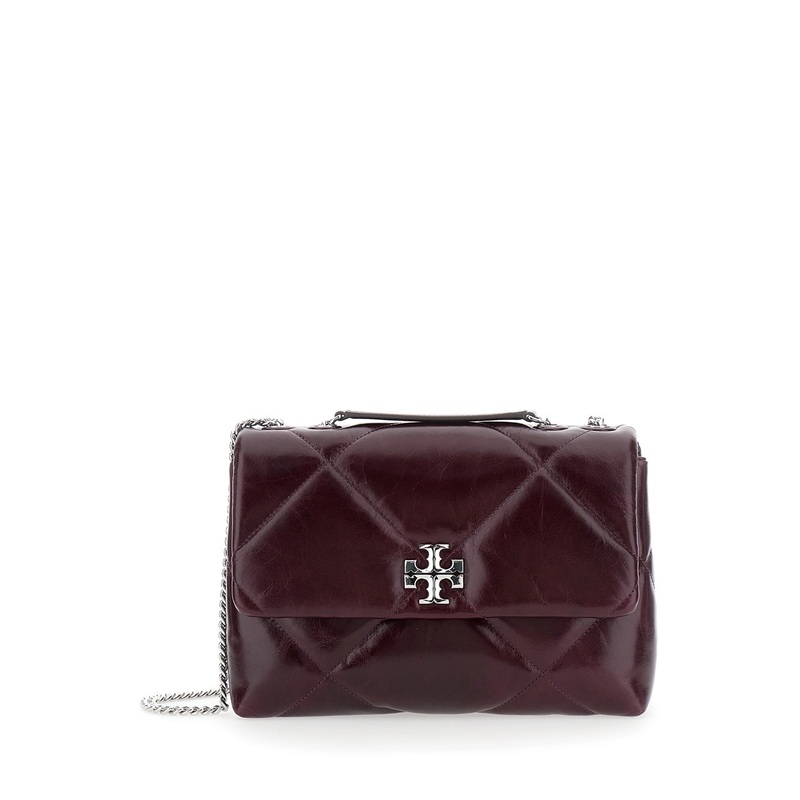 ‘Kira Diamond’ Bordeaux Quilted Shoulder Bag with Chain-Link Shoulder Strap and Logo Plaque on the Front in Leather Woman