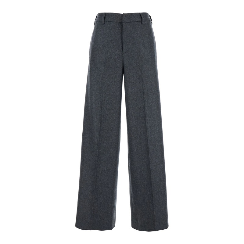 ‘Lorenza’ Grey Pants with Front Pences in Wool and Cashmere Stretch Woman