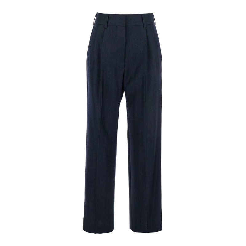 ‘Maine’ Blue Pants with Front Pences in Wool Woman
