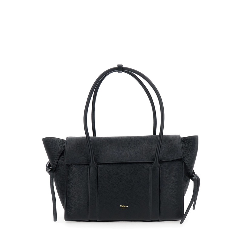 ‘Medium Bayswater’ Black Shoulder Bag with Laminated Logo in Leather Woman