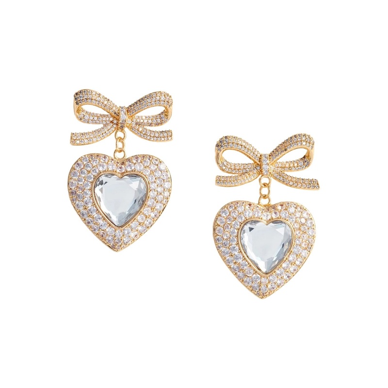 Metallic Earings with Heart Pendant and Bow in Copper Woman